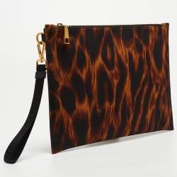 Versace Brown/Black Leopard Print Nylon Zip Wristlet Pouch