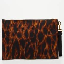 Versace Brown/Black Leopard Print Nylon Zip Wristlet Pouch