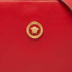 Pre Owned Versace Red Leather Medusa Zip Wristlet Pouch