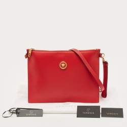 Pre Owned Versace Red Leather Medusa Zip Wristlet Pouch