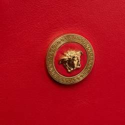 Pre Owned Versace Red Leather Medusa Zip Wristlet Pouch