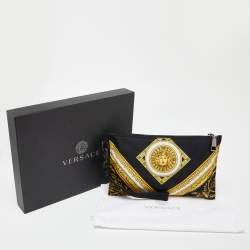 Pre Owned Versace Black/Gold Baroque Medusa Print Nylon Wristlet Pouch