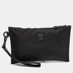 Versace Black Nylon Medusa Wristlet Pouch