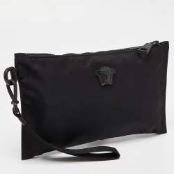 Versace Black Nylon Medusa Wristlet Pouch