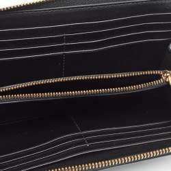 Pre Owned Versace Black Leather Logo Zip Around Continental Wallet