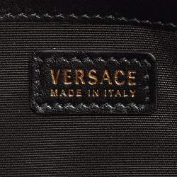 Pre Owned Versace Black Leather Logo Zip Around Continental Wallet
