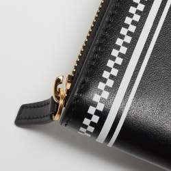 Pre Owned Versace Black Leather Logo Zip Around Continental Wallet