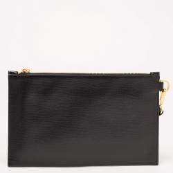 Pre Owned Versace Black Leather Number Plate Wristlet Pouch