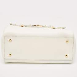 Versace White Leather Large Medusa Medallion Tote
