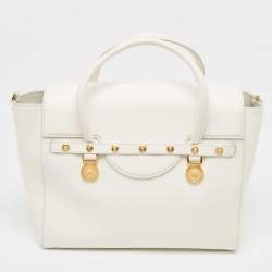 Versace White Leather Large Medusa Medallion Tote