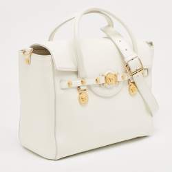Versace White Leather Large Medusa Medallion Tote