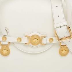 Versace White Leather Large Medusa Medallion Tote