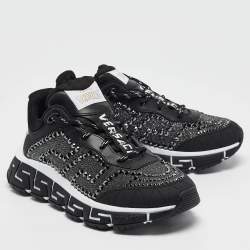 Pre Owned Versace Black Lurex Fabric and Leather Trigreca Sneakers Size 38