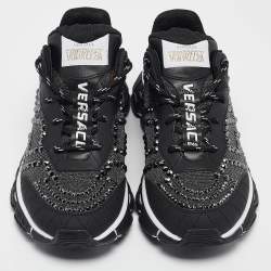 Pre Owned Versace Black Lurex Fabric and Leather Trigreca Sneakers Size 38
