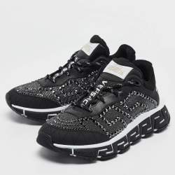 Pre Owned Versace Black Lurex Fabric and Leather Trigreca Sneakers Size 38