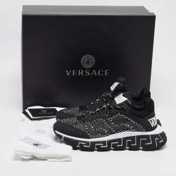 Pre Owned Versace Black Lurex Fabric and Leather Trigreca Sneakers Size 38