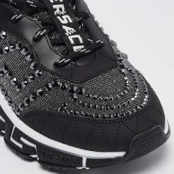 Pre Owned Versace Black Lurex Fabric and Leather Trigreca Sneakers Size 38