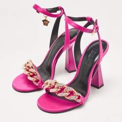 Versace Pink Satin Medusa Chain Ankle Strap Sandals Size 36