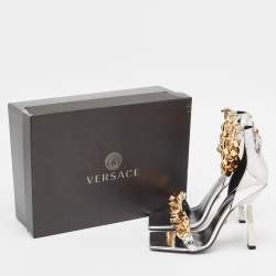 Versace Silver Leather Chain Link Ankle Strap Sandals Size 39