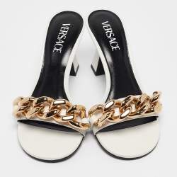 Versace White Leather Medusa Chain Slide Sandals Size 38.5