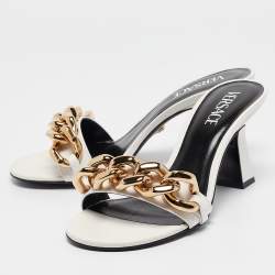 Versace White Leather Medusa Chain Slide Sandals Size 38.5