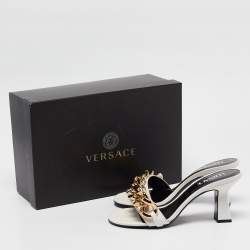 Versace White Leather Medusa Chain Slide Sandals Size 38.5