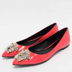Pre Owned Versace Pink Patent Leather Medusa Ballet Flats Size 38.5