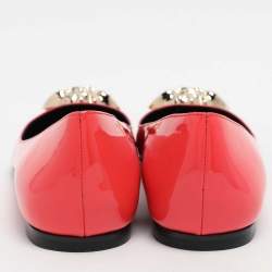 Pre Owned Versace Pink Patent Leather Medusa Ballet Flats Size 38.5