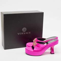 Pre Owned Versace Purple Satin Slide Sandals Size 39
