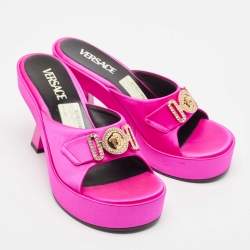 Pre Owned Versace Purple Satin Slide Sandals Size 39