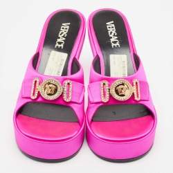 Pre Owned Versace Purple Satin Slide Sandals Size 39