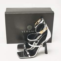 Versace Silver Leather Safety Pin Ankle Strap Sandals Size 39