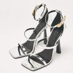 Versace Silver Leather Safety Pin Ankle Strap Sandals Size 39