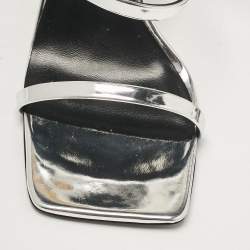 Versace Silver Leather Safety Pin Ankle Strap Sandals Size 39