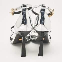 Versace Silver Leather Safety Pin Ankle Strap Sandals Size 39