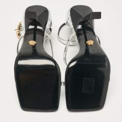 Versace Silver Leather Safety Pin Ankle Strap Sandals Size 39