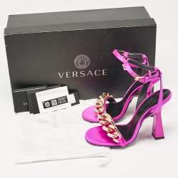 Versace Pink Satin Medusa Ankle Strap Sandals Size 36