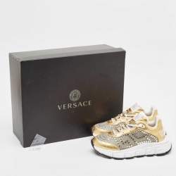 Versace Gold/Silver Leather and Lurex Fabric Trigreca Sneakers Size 36