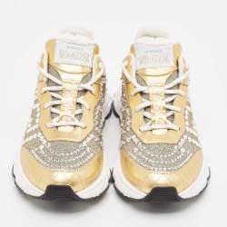 Versace Gold/Silver Leather and Lurex Fabric Trigreca Sneakers Size 36