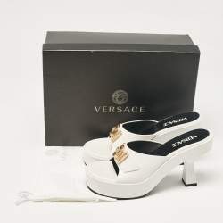 Versace White Leather Medusa Biggie Mules Size 39