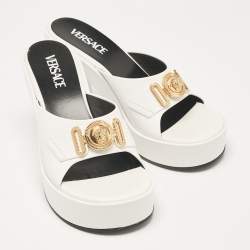 Versace White Leather Medusa Biggie Mules Size 39