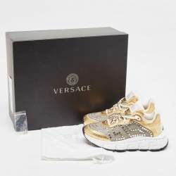 Versace Gold/Silver Leather and Lurex Fabric Trigreca Sneakers Size 36