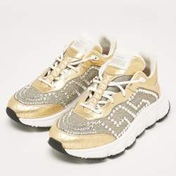 Versace Gold Glitter and Leather Trigreca Lace Up Sneakers Size 39
