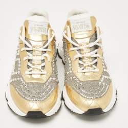Versace Gold Glitter and Leather Trigreca Lace Up Sneakers Size 39