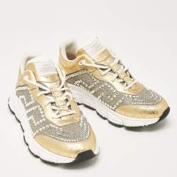 Versace Gold Glitter and Leather Trigreca Lace Up Sneakers Size 39