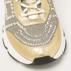 Versace Gold Glitter and Leather Trigreca Lace Up Sneakers Size 39