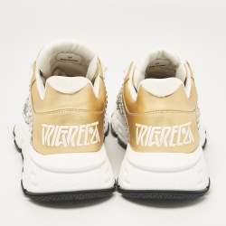 Versace Gold Glitter and Leather Trigreca Lace Up Sneakers Size 39