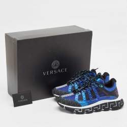Versace Blue/Black Leather and Fabric Trigreca Sneakers Size 40.5