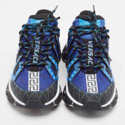 Versace Blue/Black Leather and Fabric Trigreca Sneakers Size 40.5