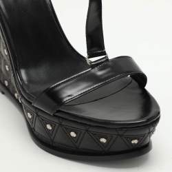 Versace Black Leather Medusa Embellished Platform Wedge Sandals Size 40